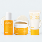 Celimax Brightening Trio with serum 30ml, Brightening Pad 40 pads / 100ml and sunscreen 50ml on a gray background