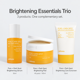 Celimax Brightening Trio contents: Brightening Serum 30ml, 40-pad toner pads and Brightening Care Sunscreen 50ml