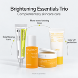 Celimax Brightening Trio benefits: toner pad preparation, niacinamide brightening serum and daily SPF50+ PA++++ care